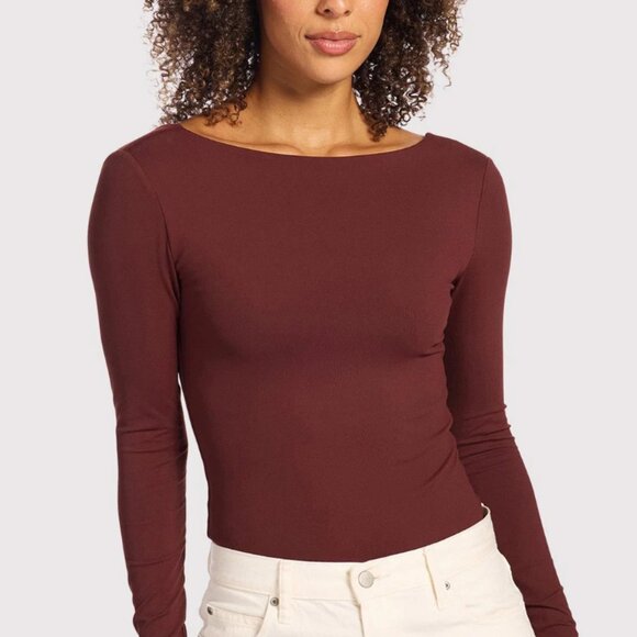 NWOT Nuuds Open Back Bodysuit Medium Black Cherry Slimming Bodycon Holiday Top - Picture 4 of 10